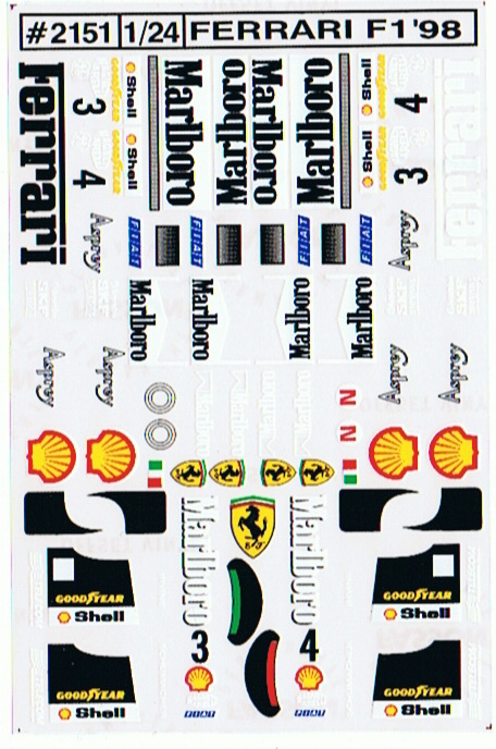 JK Ferrari F1 1998 Decals JK 2151ST